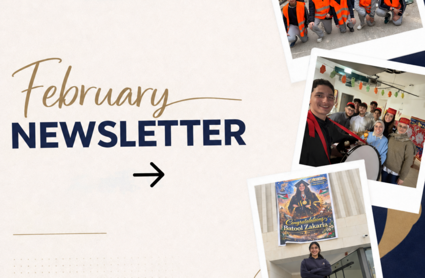 British Scientific School February newsletter highlighting student activities and achievements in Nablus