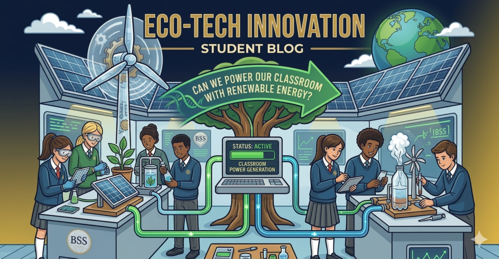Students learning about renewable energy projects at British Scientific School